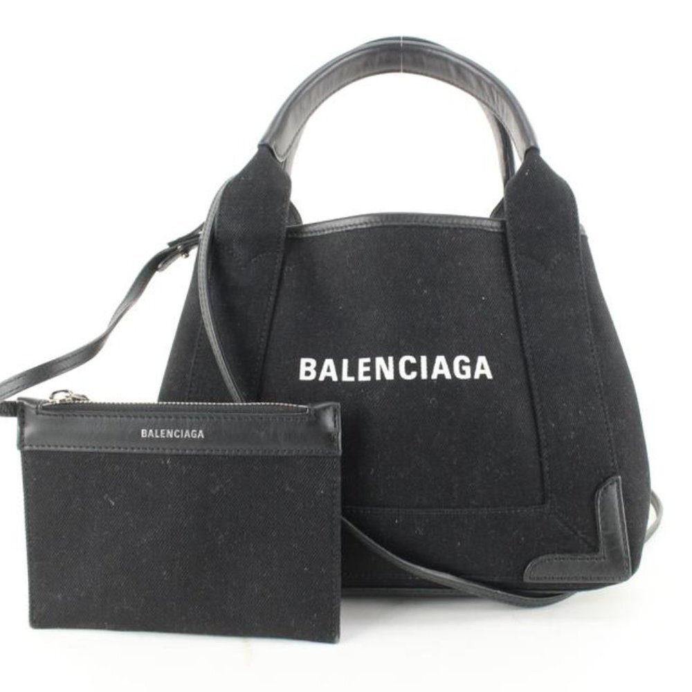 Balenciaga Black Canvas x Calfskin XS Navy Cabas 2way Crossbody 89ba629s